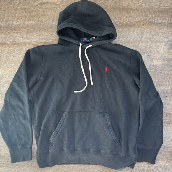 Polo Ralph Lauren Other - Polo Ralph Lauren Mens Black Fleece Hoodie Red Pony Logo Size Large Pullover